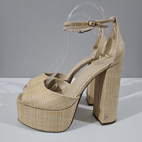 Sam Edelman Shoes - Sam Edelman Kori Platform Sandal Chunky Heel Ankle Strap Beechwood Rafia Sz 10.5